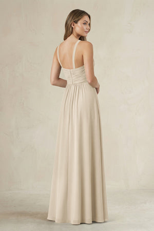 Cross Halter A - Line Pleated Bridesmaid Dress in Champagne - SHE IS ME Bridesmaid Dresses