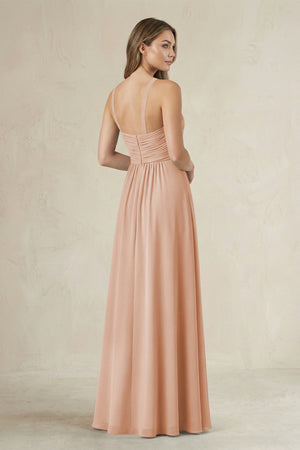 Cross Halter A - Line Pleated Bridesmaid Dress in Champagne Rose - SHE IS ME Bridesmaid Dresses
