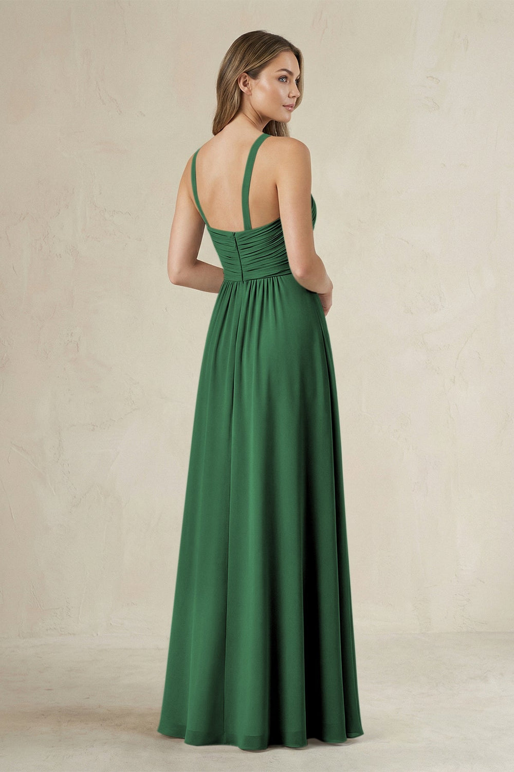 Cross Halter A - Line Pleated Bridesmaid Dress in Dark Green - KISS BRIDAL Bridesmaid Dresses