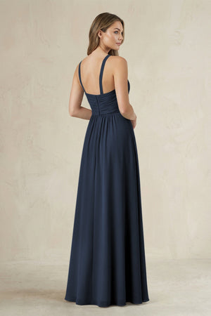 Cross Halter A - Line Pleated Bridesmaid Dress in Dark Navy - SHE IS ME Bridesmaid Dresses