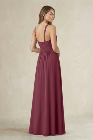 Cross Halter A-Line Pleated Bridesmaid Dress in Desert Rose (2) | KISSBRIDAL