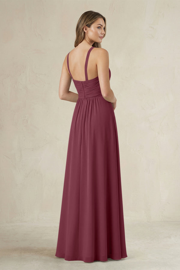 Cross Halter A-Line Pleated Bridesmaid Dress in Desert Rose (2) | KISSBRIDAL