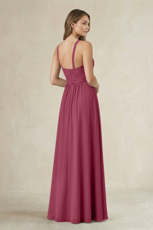 Cross Halter A - Line Pleated Bridesmaid Dress in Desert Rose - SHE IS ME Bridesmaid Dresses