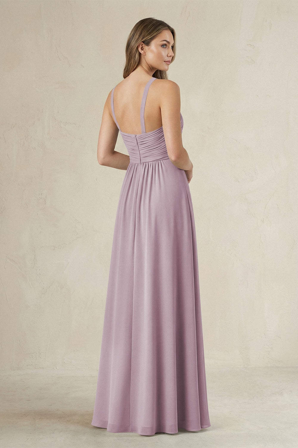 Cross Halter A - Line Pleated Bridesmaid Dress in Dusk - KISS BRIDAL Bridesmaid Dresses