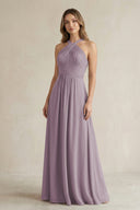 Cross Halter A-Line Pleated Bridesmaid Dress in Dusk | KISSBRIDAL
