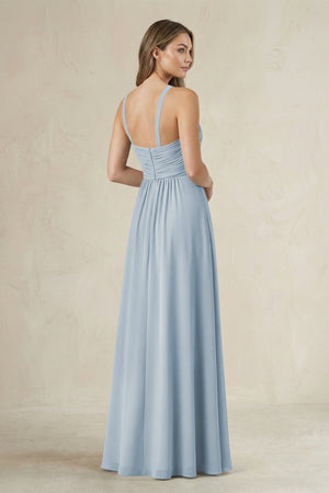 Cross Halter A - Line Pleated Bridesmaid Dress in Dusty Blue - SHE IS ME Bridesmaid Dresses