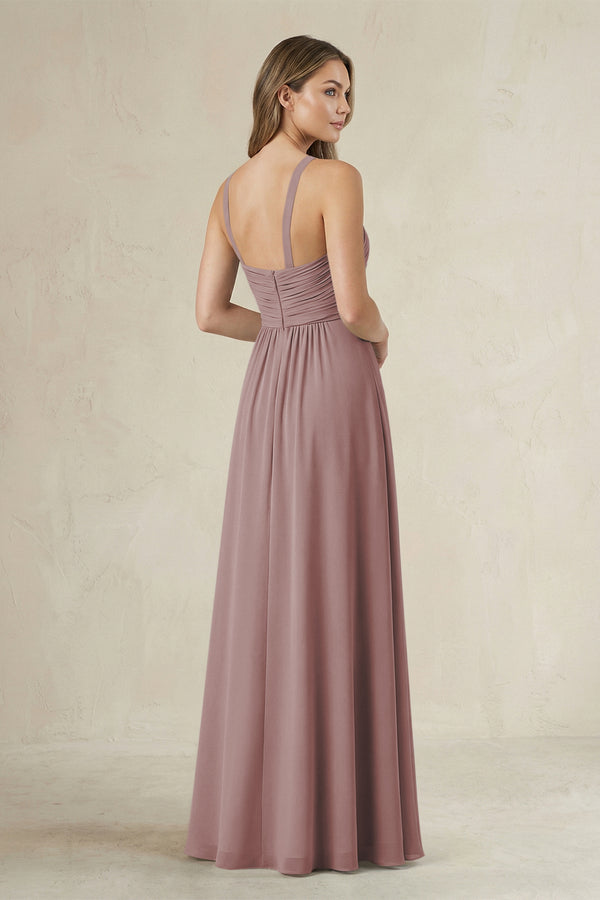 Cross Halter A-Line Pleated Bridesmaid Dress in Dusty Rose (2) | KISSBRIDAL