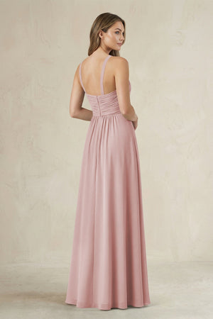 Cross Halter A - Line Pleated Bridesmaid Dress in Dusty Rose - SHE IS ME Bridesmaid Dresses