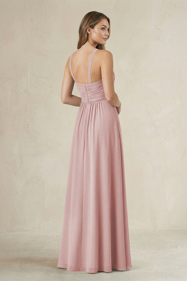 Cross Halter A - Line Pleated Bridesmaid Dress in Dusty Rose - SHE IS ME Bridesmaid Dresses
