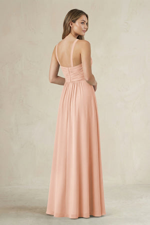 Cross Halter A - Line Pleated Bridesmaid Dress in English Rose - SHE IS ME Bridesmaid Dresses