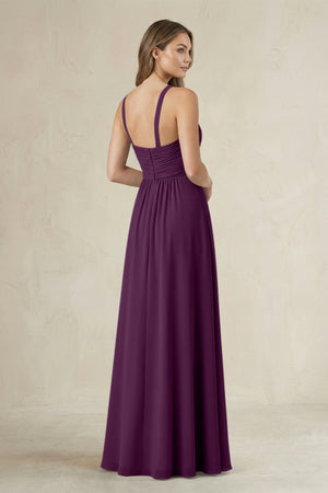 Cross Halter A-Line Pleated Bridesmaid Dress in Fig (2) | KISSBRIDAL