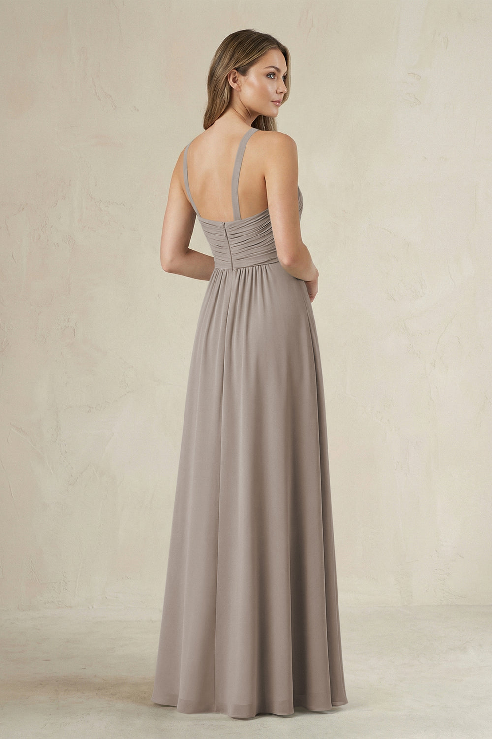 Cross Halter A-Line Pleated Bridesmaid Dress in Frost