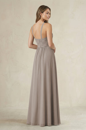 Cross Halter A-Line Pleated Bridesmaid Dress in Frost (2) | KISSBRIDAL