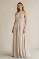 Cross Halter A - Line Pleated Bridesmaid Dress in Frost - SHE IS ME Bridesmaid Dresses