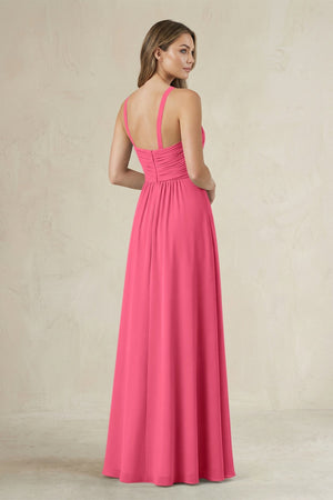 Cross Halter A - Line Pleated Bridesmaid Dress in Fuchsia - SHE IS ME Bridesmaid Dresses