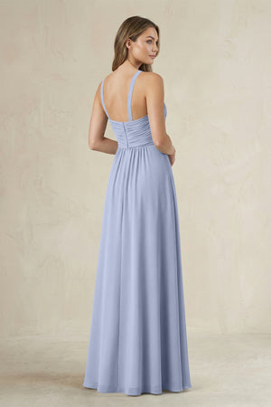 Cross Halter A-Line Pleated Bridesmaid Dress in Ice (2) | KISSBRIDAL