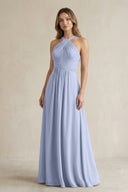 Cross Halter A-Line Pleated Bridesmaid Dress in Ice | KISSBRIDAL