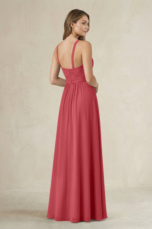Cross Halter A - Line Pleated Bridesmaid Dress in Merlot - SHE IS ME Bridesmaid Dresses