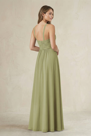 Cross Halter A - Line Pleated Bridesmaid Dress in Moss Green - SHE IS ME Bridesmaid Dresses
