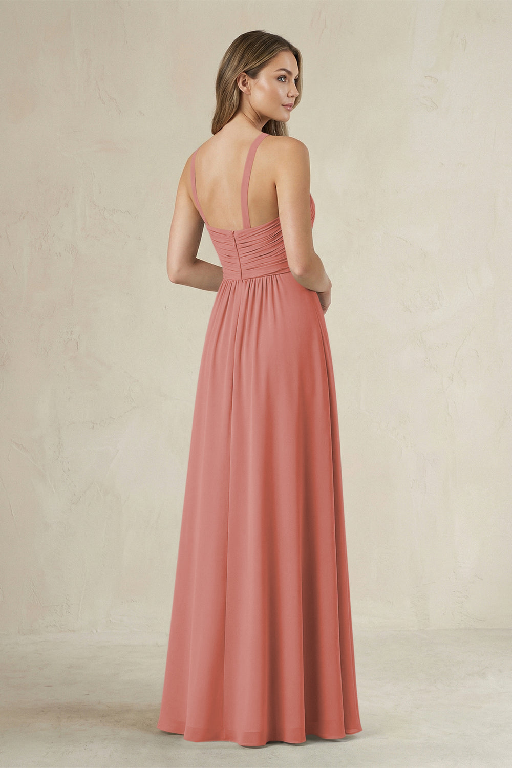 Cross Halter A-Line Pleated Bridesmaid Dress in Mulberry