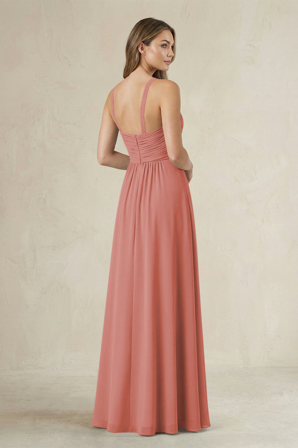 Cross Halter A-Line Pleated Bridesmaid Dress in Mulberry (2) | KISSBRIDAL