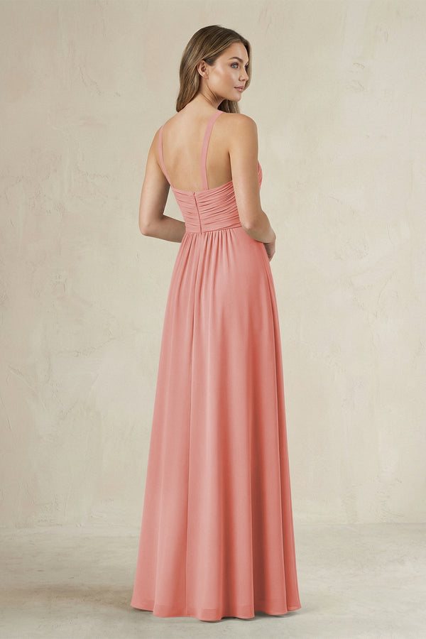 Cross Halter A - Line Pleated Bridesmaid Dress in Mulberry - SHE IS ME Bridesmaid Dresses