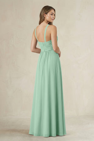 Cross Halter A-Line Pleated Bridesmaid Dress in Pale Pistachio (2) | KISSBRIDAL