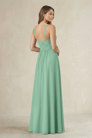 Cross Halter A - Line Pleated Bridesmaid Dress in Pale Pistachio - SHE IS ME Bridesmaid Dresses