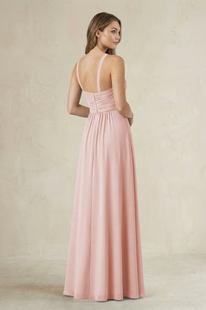 Cross Halter A-Line Pleated Bridesmaid Dress in Rose Petal (2) | KISSBRIDAL