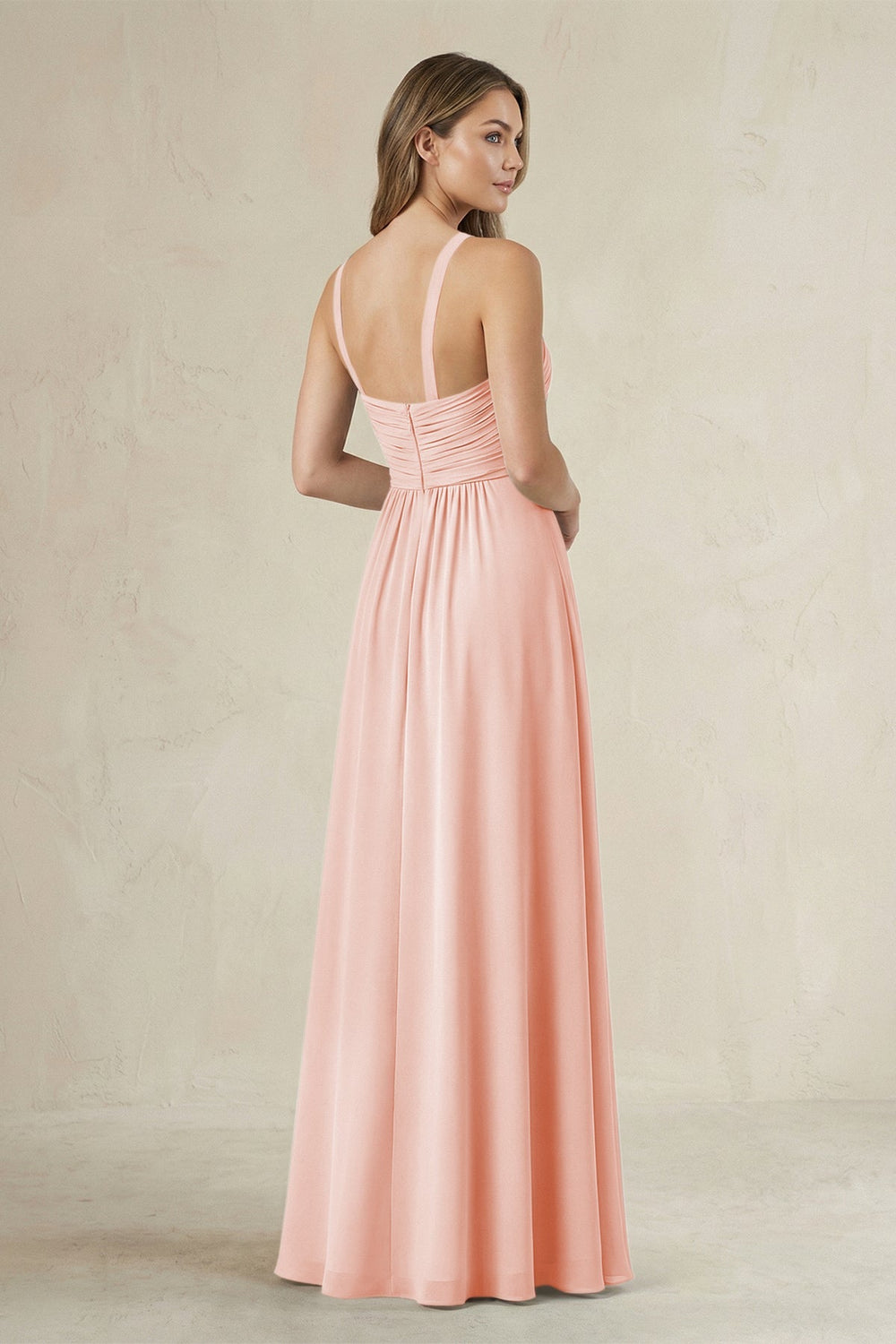 Cross Halter A - Line Pleated Bridesmaid Dress in Rose Petal - KISS BRIDAL Bridesmaid Dresses
