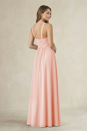 Cross Halter A - Line Pleated Bridesmaid Dress in Rose Petal - SHE IS ME Bridesmaid Dresses