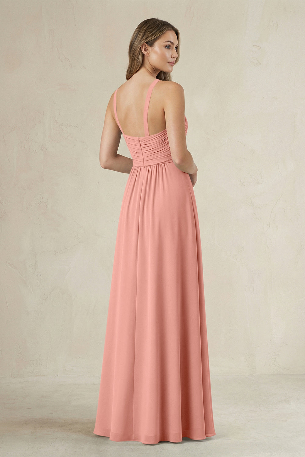 Cross Halter A-Line Pleated Bridesmaid Dress in Rosette