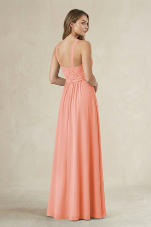 Cross Halter A - Line Pleated Bridesmaid Dress in Rosette - SHE IS ME Bridesmaid Dresses