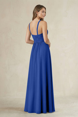 Cross Halter A - Line Pleated Bridesmaid Dress in Royal Blue - SHE IS ME Bridesmaid Dresses