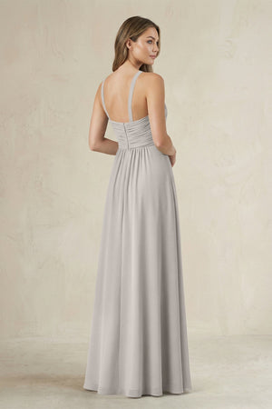 Cross Halter A - Line Pleated Bridesmaid Dress in Silver - SHE IS ME Bridesmaid Dresses