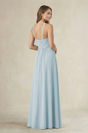 Cross Halter A-Line Pleated Bridesmaid Dress in Sky Blue (2) | KISSBRIDAL