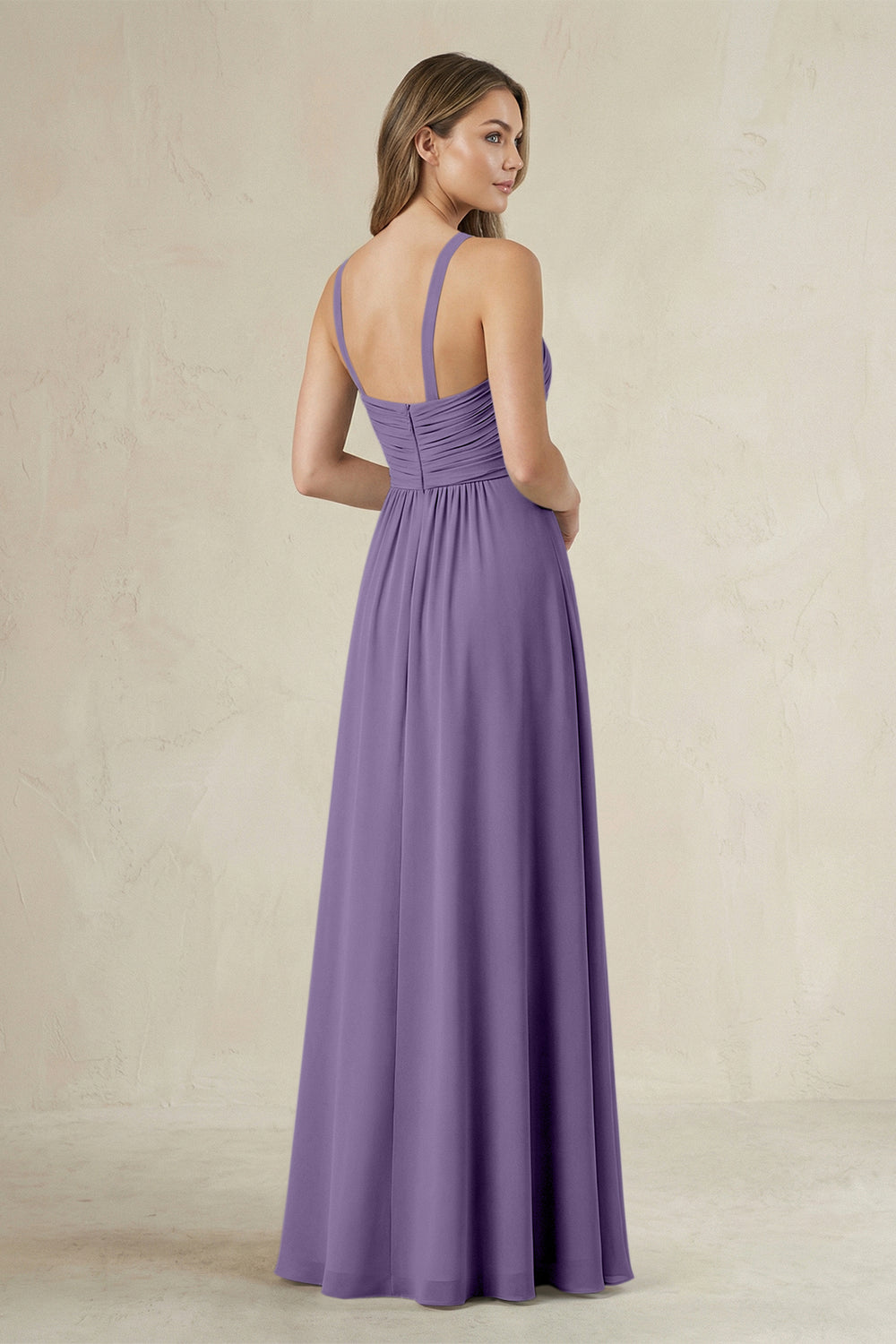 Cross Halter A-Line Pleated Bridesmaid Dress in Tahiti