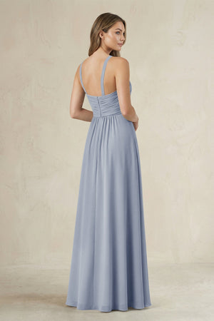 Cross Halter A - Line Pleated Bridesmaid Dress in Twilight - SHE IS ME Bridesmaid Dresses