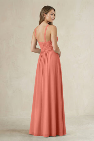 Cross Halter A - Line Pleated Bridesmaid Dress in Wild Rose - SHE IS ME Bridesmaid Dresses
