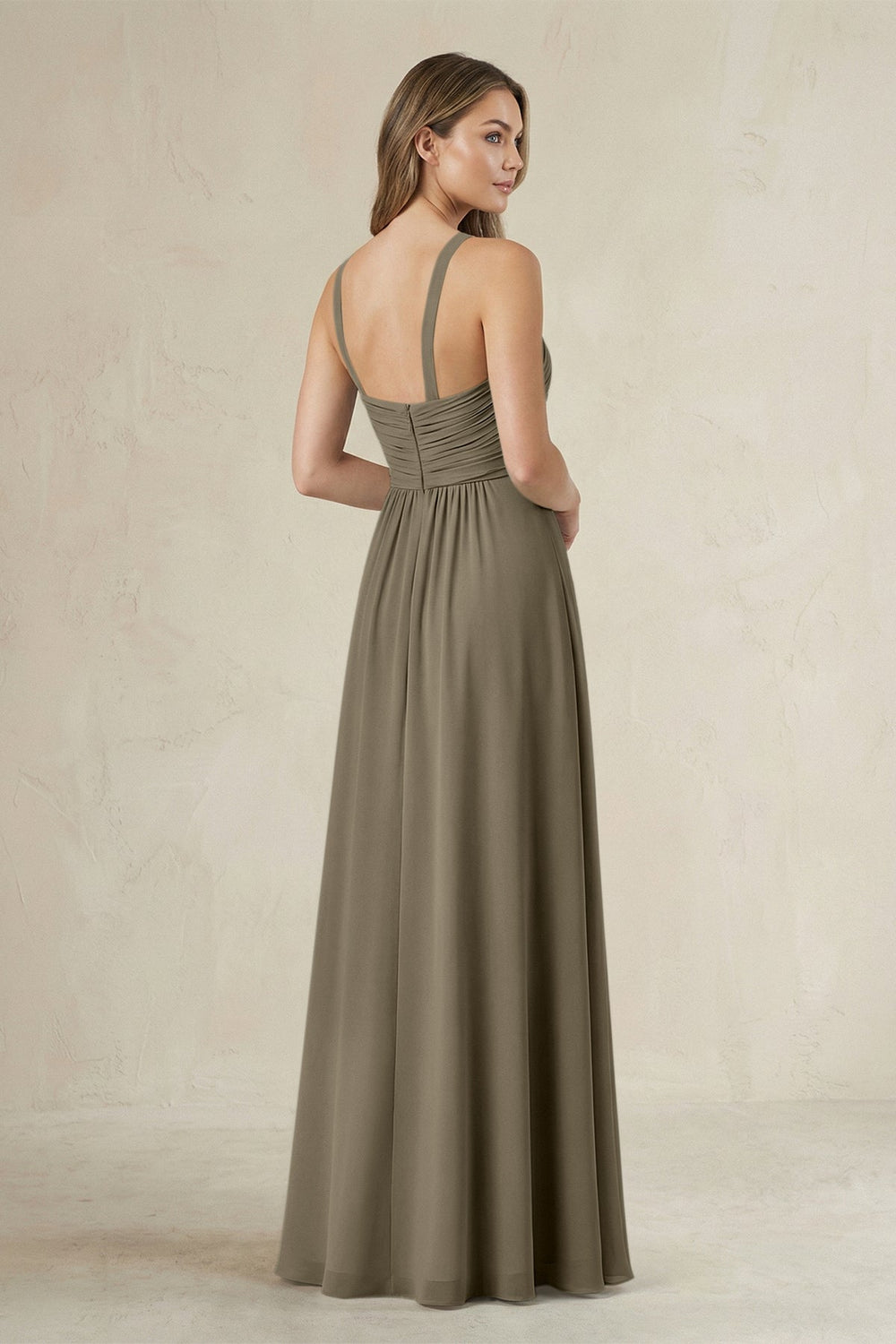 Cross Halter A - Line Pleated Bridesmaid Dress in Willow Green - KISS BRIDAL Bridesmaid Dresses
