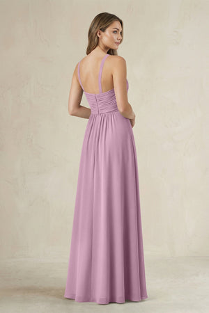 Cross Halter A - Line Pleated Bridesmaid Dress in Wisteria - SHE IS ME Bridesmaid Dresses
