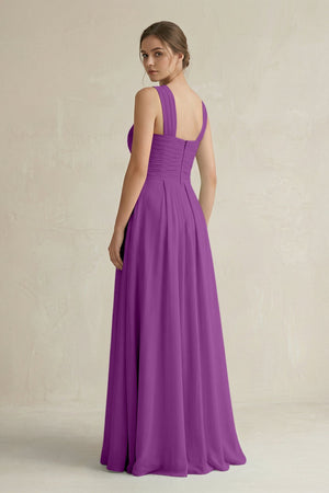 Cross Halter Chiffon A - Line Pleated Bridesmaid Dress in Amethyst - SHE IS ME Bridesmaid Dresses