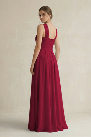 Cross Halter Chiffon A - Line Pleated Bridesmaid Dress in Berry - SHE IS ME Bridesmaid Dresses