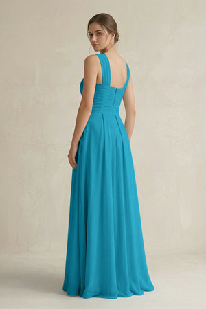 Cross Halter Chiffon A - Line Pleated Bridesmaid Dress in Blue Jay - SHE IS ME Bridesmaid Dresses