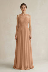 Cross Halter Chiffon A - Line Pleated Bridesmaid Dress in Bronzer - KISS BRIDAL Bridesmaid Dresses