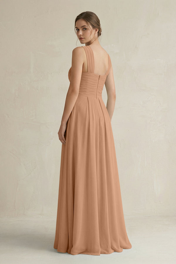 Cross Halter Chiffon A - Line Pleated Bridesmaid Dress in Bronzer - SHE IS ME Bridesmaid Dresses