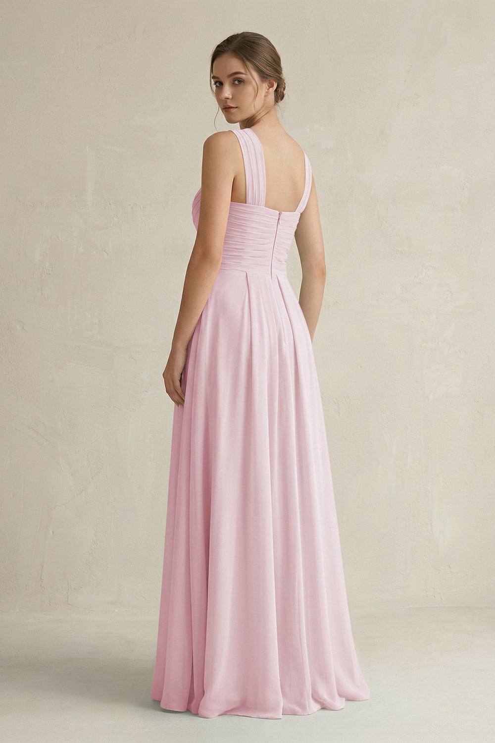 Cross Halter Chiffon A - Line Pleated Bridesmaid Dress in Candy Pink - SHE IS ME Bridesmaid Dresses