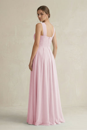 Cross Halter Chiffon A - Line Pleated Bridesmaid Dress in Candy Pink - SHE IS ME Bridesmaid Dresses