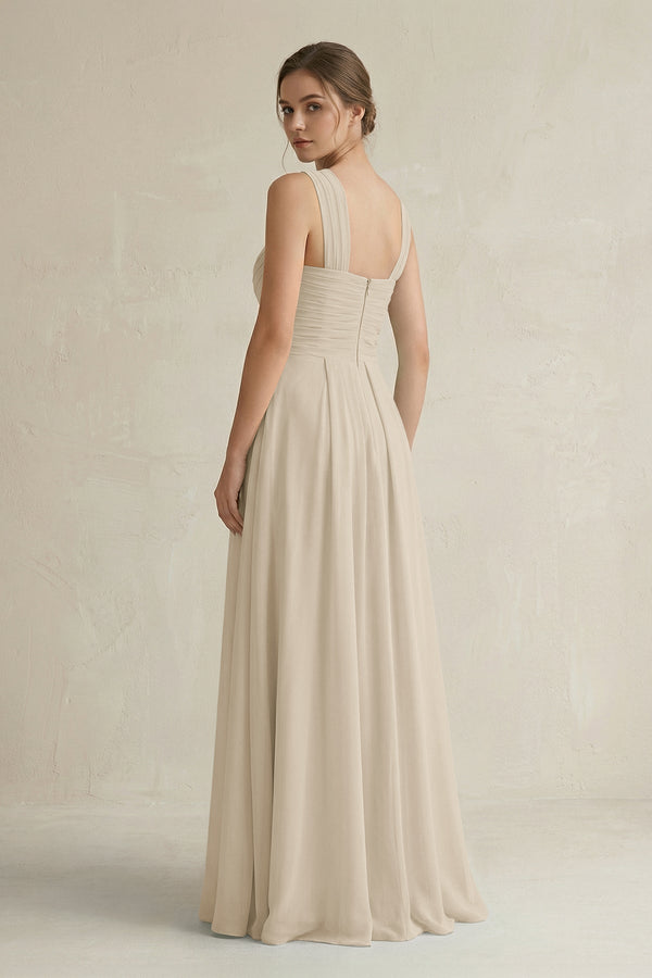 Cross Halter Chiffon A - Line Pleated Bridesmaid Dress in Champagne - SHE IS ME Bridesmaid Dresses