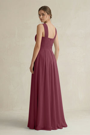 Cross Halter Chiffon A-Line Pleated Bridesmaid Dress in Desert Rose (2) | KISSBRIDAL